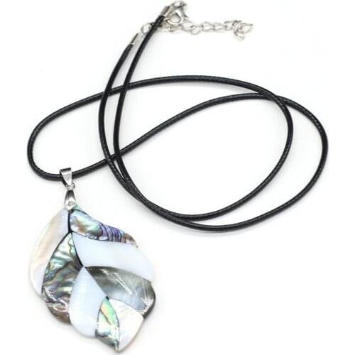 Natural Splicing Leaf Colored Shell Pendants Necklace Fashion Leather Rope Jewelry DIY Charms Necklaces Gift for Women Men