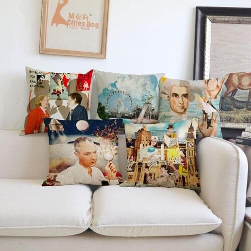 Retro illustration cushion cover Pillow linen Laurindo Feliciano vintage style collage art Home sofa Decoration cushions covers