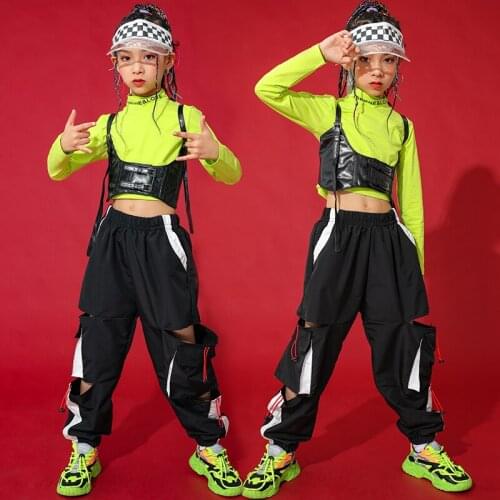 New Girls Jazz Hip Hop Dance Clothes Long Sleeves Tops 2021 Cargo Pants Performance Outfits Ballroom Dancing Rave Wear BL6865