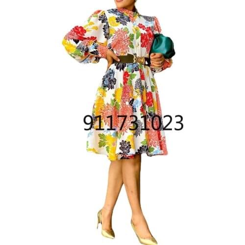 2021 New Arrival Summer African Women Polyester Printing Long Sleeve Dress African Dresses for Women African Clothes Women