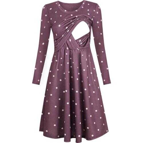 PatPat 2021 New ArrivalCasual Dotted Long-sleeve Nursing Dress