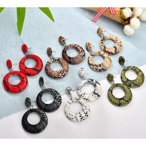 New Big Round Drop Earrings for Women Punk Vintage Oversize Big Statement Earrings Snake Skin Party Jewelry Oorbellen