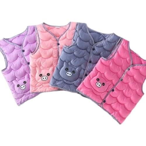 New Girls Vests Down Cotton Cartoon Pink Pig Modelling Coats Autumn Winter Warm Kids Jacket Children Outwear Boys Baby Clothing