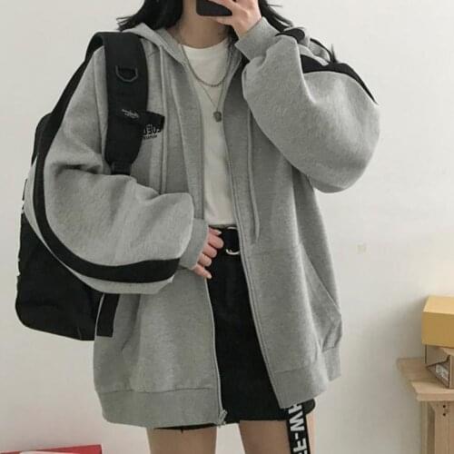 2021 Autumn New Harajuku Sweater Womens Hooded Stitched Cardigan Long Sleeve Coat Top Sweatshirt Gothic Streetwear Oversized