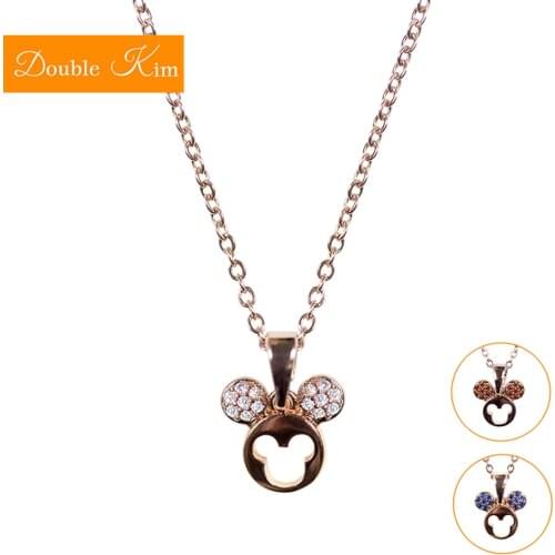 Cartoon Mouse Zircon Pendant Necklace Titanium Stainless Steel Chain Necklaces Inlaid Zircon Fashion Trendy Women Jewelry Gift