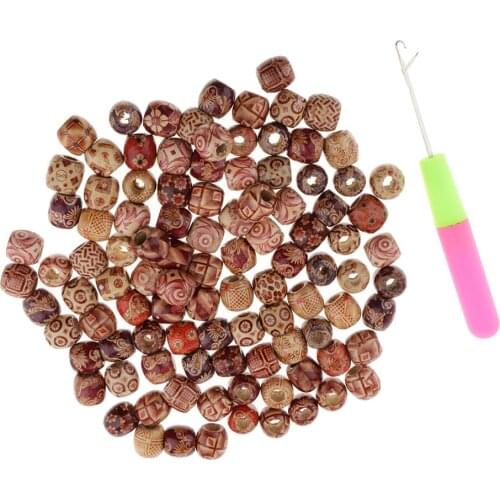 Professional Hair Latch Crochet Hook Needle with 100pcs Wood Dreadlocks Cuffs Dread Hook Braiding Weaving Beads Decoration Tool