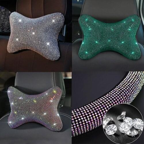 Luxury Crystal Car Headrest Diamond Car Seat Cover Head Neck Rest Cushion Car Pillow For Most Models Auto Interior Accessories