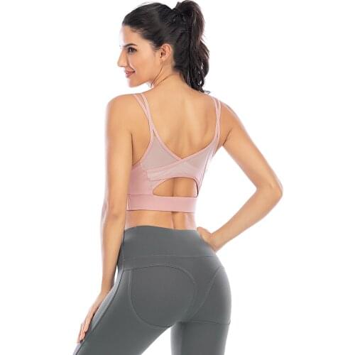 Sexy Women Back Mesh Splicing Yoga Bra Push Up Sports Bra No Rims Sports Bodice Tops For Fitness