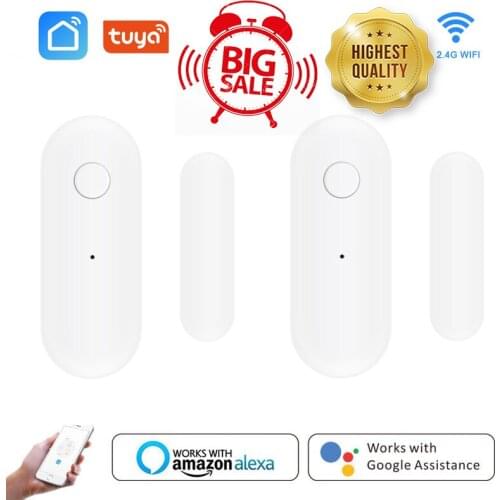 Tuya Smart WiFi Door Sensor Door Open / Closed Detectors Wifi Home Alarm Compatible With Alexa Google Home Tuya APP