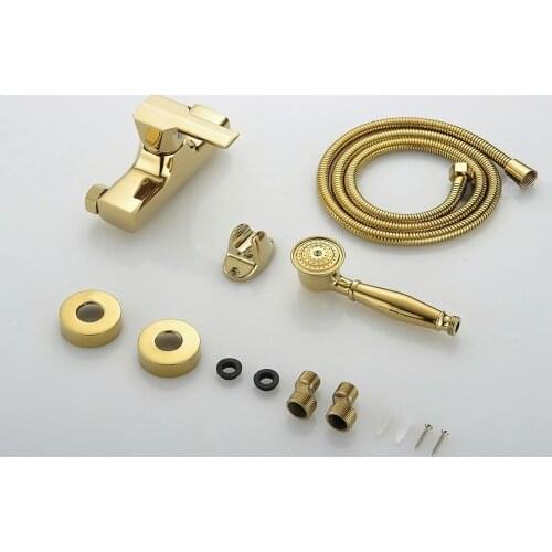 Vidric All Brass Gold Plated Bathtub Faucet With Hand Shower Wall Mounted Bathroom Bath Shower Faucets Mixer Tap Torneiras