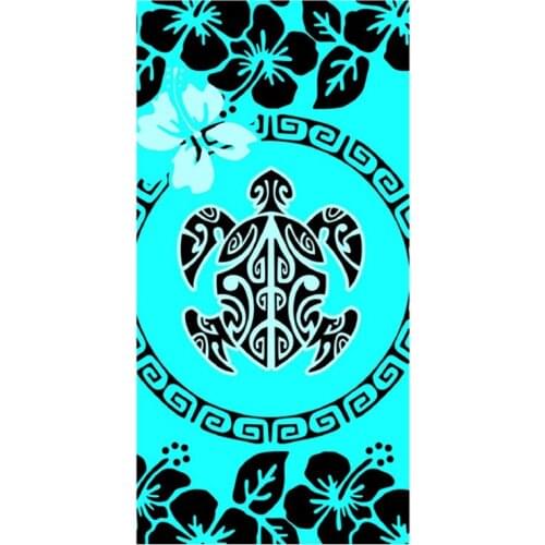 Stylish Teal Turquoise Turtle Microfiber Beach Travel Towel Ethnic Modern Turtle Floral Yoga Sauna Bathroom Towel for Women Gift