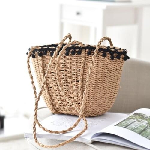 Fashion Summer Straw Woven Crossbody Bag Rattan Women Knitted Basket Shoulder Bag Ladies Travel Beach Handbag Shopper Tote Purse