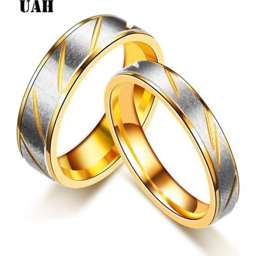UAH Stainless Steel Couples Rings for Men Women Gold Wedding Bands Engagement Anniversary Lovers his and hers promise