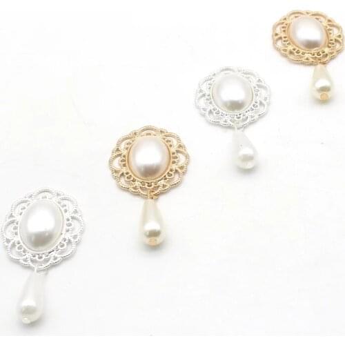 YWXINXI 10Pcs alloy oval pearl flat button accessories, DIY handmade clothing romantic wedding decoration jewelry crafts