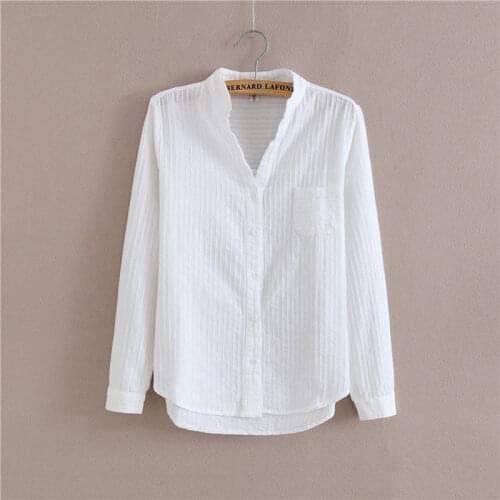 Women Casual Spring Summer Style Chiffon Blouses Shirts Lady Casual Long Sleeve Striped V-Neck Blusas Tops with Pocket DD1863