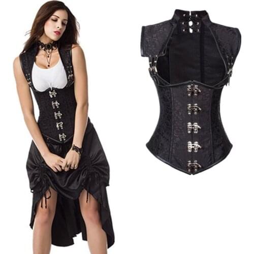 Plus Size Black Corset Steampunk Bustier Gothic Corset Women Corselet Hollow Out Retro Floral Buckles Corset Tops S-6XL