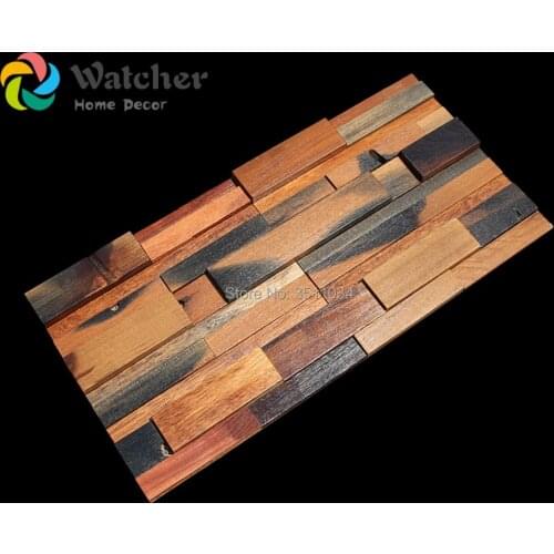 1box 6pieces Old Ship Wood Mosaic History Style Decorative Wall Panel 3D Art Pattern Wood Mosaics Floor Tile For Home Decor