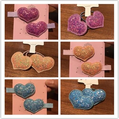 2Pcs Shining Hair Clip Solid Color Elastic Rubber Hairband Heart Shaped Plum Red Metal Barrette BB Hairpin Hair Rope For Gift