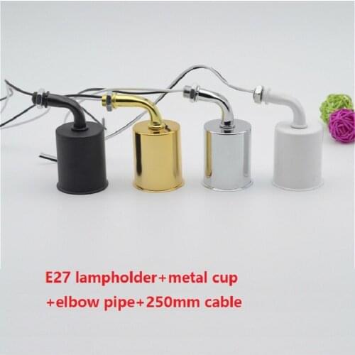 2pieces/lot E27 Ceramic Porcelain Lampholder+metal cup+elbow pipe+250mm cable lighting accessories for crystal ceiling lamp