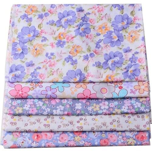 25*25cm 5PCS Blue Flower Printing Cotton Fabric Patchwork Cloth DIY Crafts Sewing Dolls Bags Decor Accessories