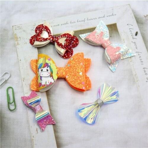 5PCS/SET Pretty Orange Unicorn Baby Girls Clip Leather Bow Child Tie Knot Creativity Handmade Hairpins Hair Accessories For Kids