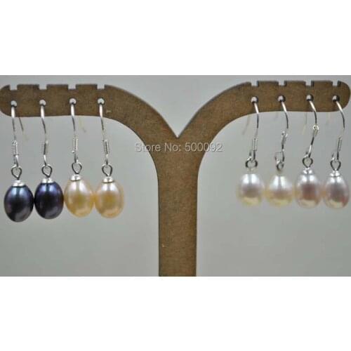 AAA wholesale 20 pairs 7-8mm drop black freshwater pearl earring 925 sterling silver clasp