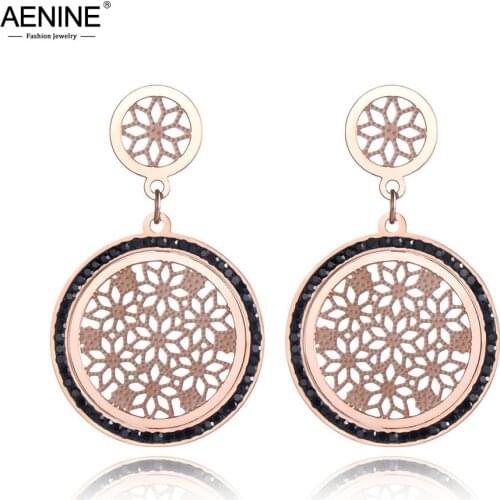 AENINE Trendy Stainless Steel Mosaic CZ Crystal Flower Wedding Earrings For Women Rose Gold Ear Jewelry Engagement Gift AE19066