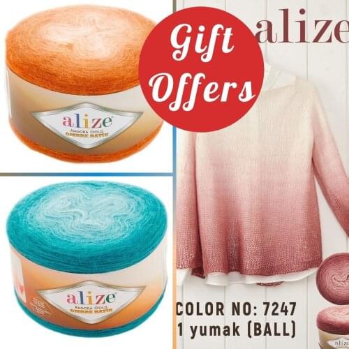 Alize Angora Gold Ombre Batik 2&4 Balls Patterned Wool Hand Knitting Yarn, 150 Grams 825 Meters, Acrylic, Autumn / Winter Season, Crochet, Clothes, Sport, Cardigan Blouse Vest, Quality, Thin, Hobby, Packs, Palmie, Diy