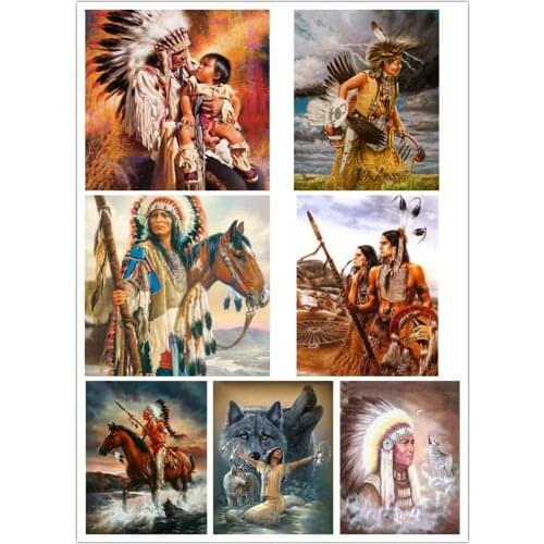5D DIY Diamond Painting Wolf & Indian Woman Diamond Embroidery Full Round Drill Animal Mosaic Rhinestone Cross Stitch Home Decor