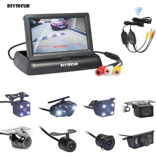 DIYSECUR Wireless 4.3" Foldabel Car Monitor Night Vision Backup Reverse Camera Car Rear View Camera