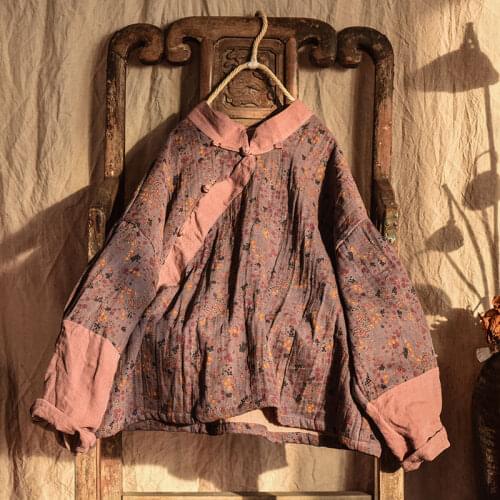 Women Loose Printed Patchwork Blouse Ladies Vintage Cotton Linen Spring Autumn Shirt Tops Female Print Blouses