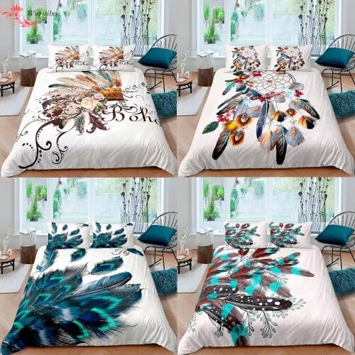 Bohemian Feather Tribe 3D Comforter Cover Set Bedding Duvet Cover Quilt Set With Pillowcase Twin Full King Queen Size Bedclothes