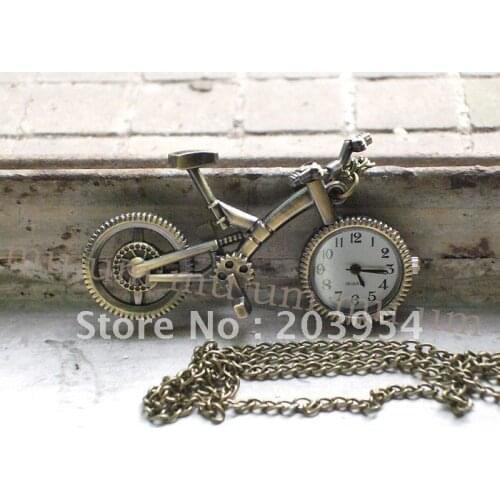 Retro Mini Bronze Bike Bicycle Design 1pcs/lot Quartz Pocket Watch Pendant Necklace Chain drop Shiping watches clock bronze fob