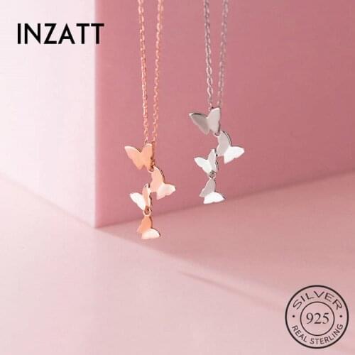 INZATT Real 925 Sterling Silver Stacked Butterfly Pendant Necklace For Fashion Women Party Fine Jewelry Bohemian Accessories