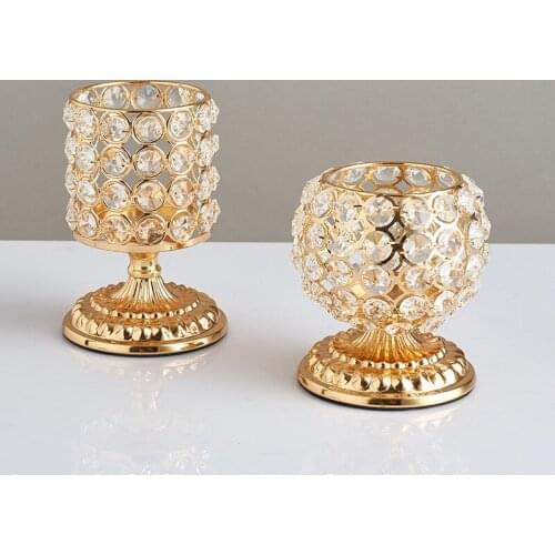 Elegant Gold Tealight Candle Holder Christmas Wedding Table Centerpieces Candlesticks Home Crystal Votive Holders Hogar Moderno