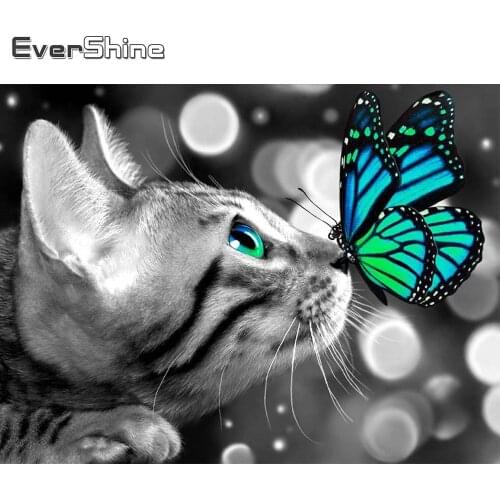 Evershine 5D DIY Diamond Painting Cat Rhinestone Art Diamond Embroidery Animal Craft Kit Home Decoration