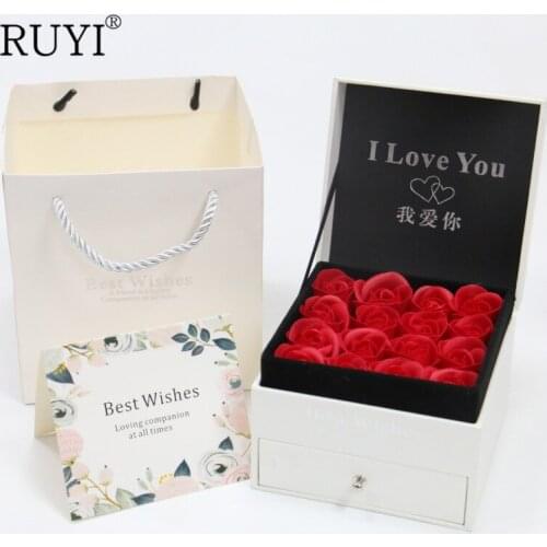 Creative Square Gift Box + Gift Bag + Card + Soap Flower Jewelry Storage Box Wedding Rose Birthday Gift Box Valentines Day Gift