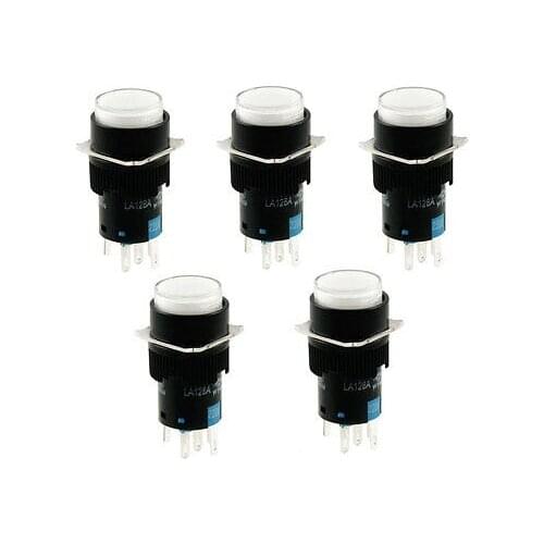 AC 220V White Lamp Panel Mount 1NO 1NC Latching Round Push Button Switch