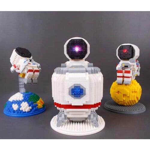 Cute Astronaut Mini Diamond Building Blocks Spaceman 3D Model With Display Box LED Light Cosmonaut Toys For BOY Birthday Gift