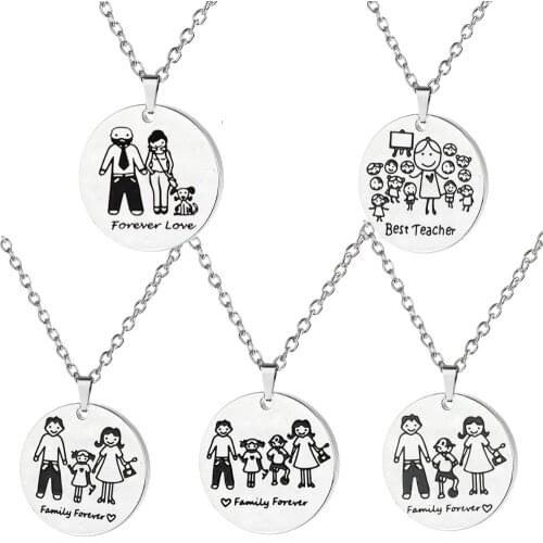 Fashion Stainless Steel Jewelry Best Teacher Gift Family Forever Mom Dad Daughter Son Charm Necklace Forever Couple Lovers Gift