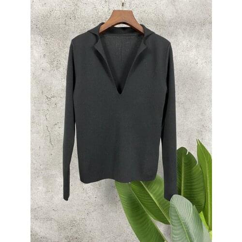 Fashion Ladies 2021 New Long Sleeve Sexy Casual Solid Color Cashmere Knitted V-Neck Base Shirt 1007
