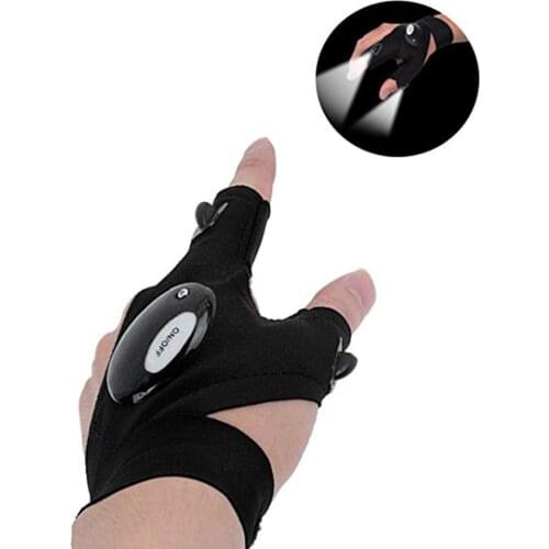 Mounchain 1 PCS Fingerless LED Night fishing Glove Flashlight Torch Cover Fishing left/right hand gloves (as picture show)