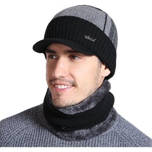 NUZADA Winter Hats Knitted Hat Men Winter Beanie Hat Winter Hats For Men Scarf Fur Bonnet Women Skullie Winter Warm Beanies