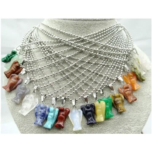 Natural stone Quartz Crystal tiger eye Opal lapis Turquoises angel pendants for diy Jewelry making Necklaces Accessories A24