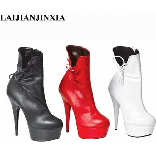 LAIJIANJINXIA New 15cm high-heeled shoes the bride wedding shoes bow princess boots Exotic Dancer 6 inch ultra high short boots