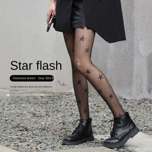 Sexy Thin Black Stockings Female Ins Tide Silver Star Glitter Pantyhose Spring Summer Arbitrary Cut Anti-hook Leggings Panty