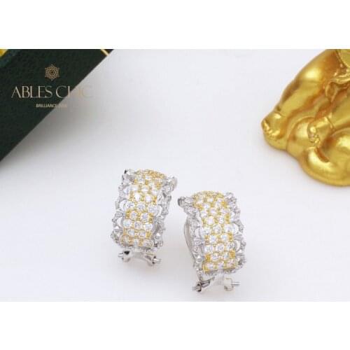 18K Gold Tone 925 Silver Micro Paved CZ Hoop Earrings Renaissance Vintage Lace Wide Clip-on Wedding Women Earring C11E4S25391