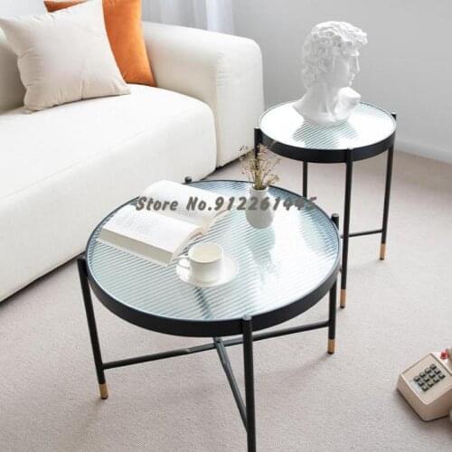 Nordic Simple Modern Net Red Ins Changhong Glass Living Room Small Family Combination Round Coffee Table Sofa Corner Table