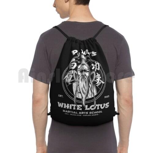 White Lotus Backpack Drawstring Bags Gym Bag Waterproof Kill Bill Martial Arts Kung Fu Tarantino Movies