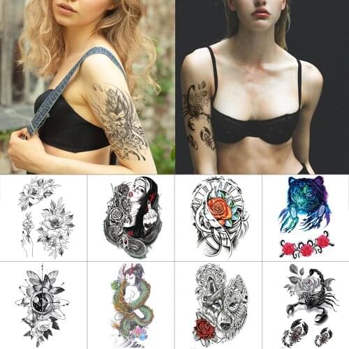 Arm temporary tattoo sticker Scorpion wolf snake Waterproof tattoo sticker Flower body fake tattoo Water transfer tattoo sticker